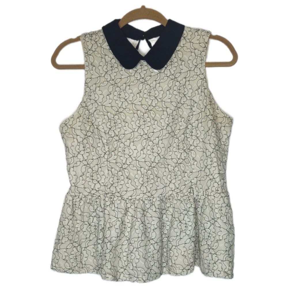 Lace Overlay Flower Peplum Blouse